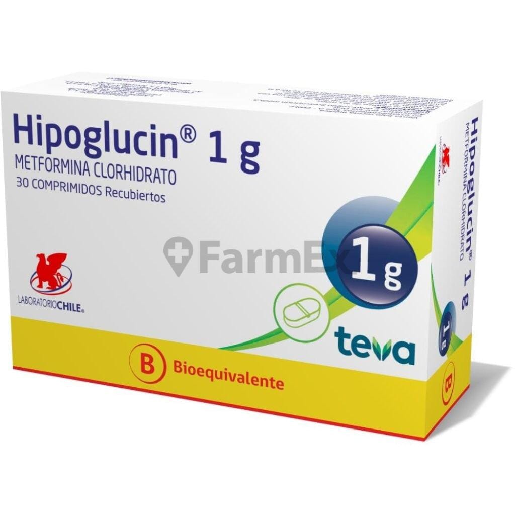 Hipoglucin Metformina 1 g x 30 comprimidos Farmex-Chile Salud-Persistente